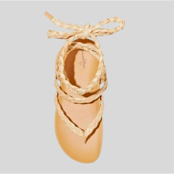 Universal Thread Raffia Rope Sandals Women’s 9.5 Tan Lace-Up Boho Summer Shoes - Picture 2 of 10